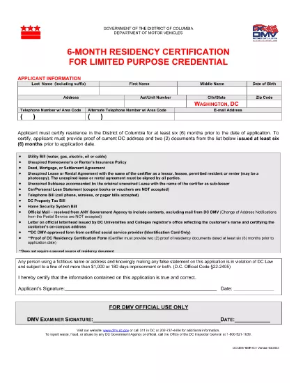 6 mesi Modulo di certificazione di residenza per scopi limitati Credenziali (inglese)