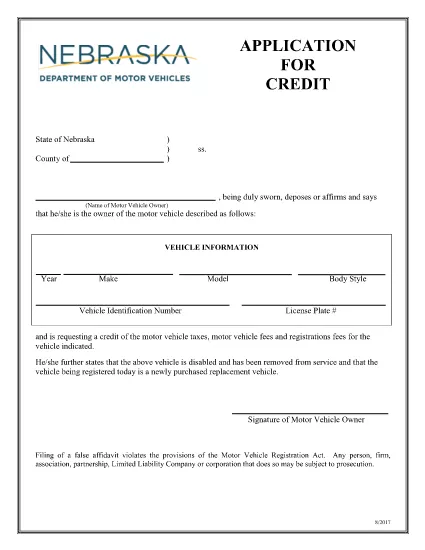 Nebraska Application for Credit