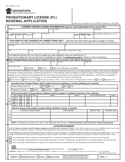 Form DL-143PL Pennsylvania
