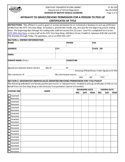 Form TC 96-330 Kentucky
