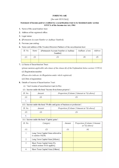 Formulário de ITD 64E Índia
