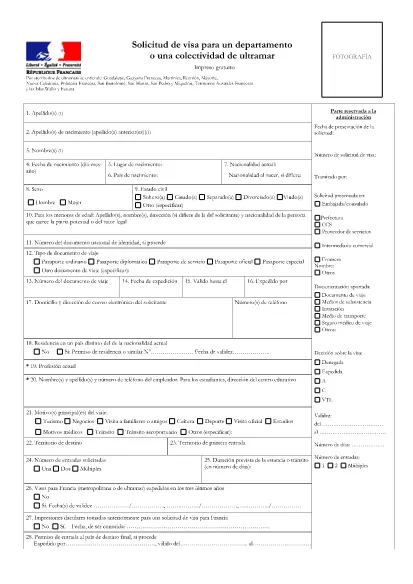 Formulario de solicitud de visa de ultramar francés (español)