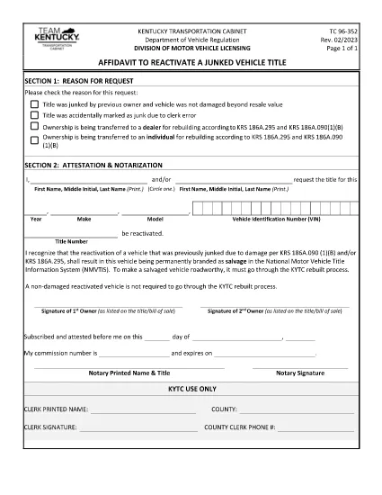 Form TC 96-352 Kentucky Kentucky Kentucky