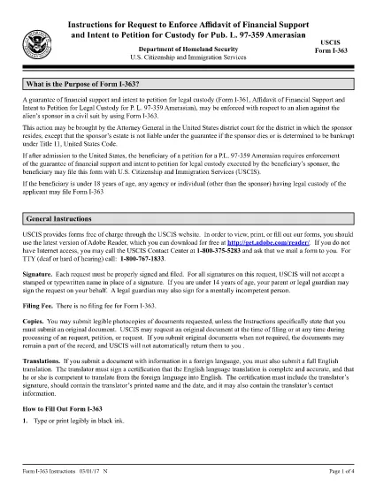 Инструкция за формуляр I-363, Искане за принудително изпълнение на декларация за финансова подкрепа и намерение за събиране за попечителство за пъб. L. 97-359 АмерасийскиName