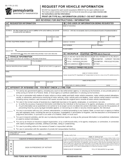 Form DL-135 Pennsylvania