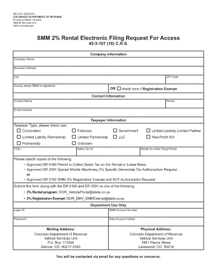 Form DR 2101 Colorado