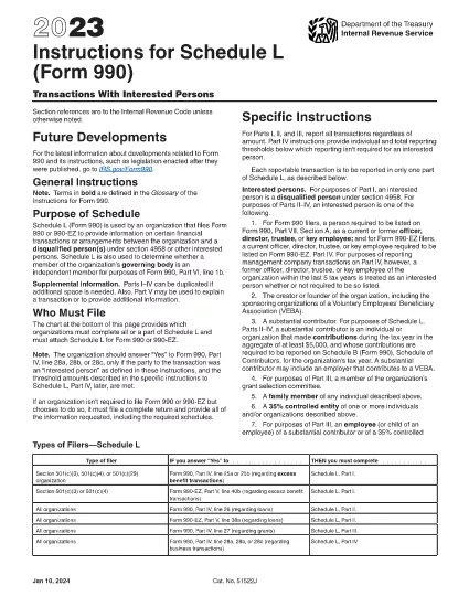 Formblatt 990 Anweisungen für den Zeitplan L