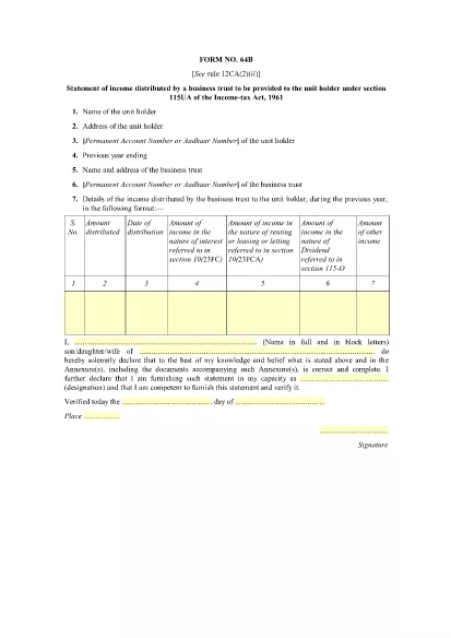 Formulário de ITD 64B Índia
