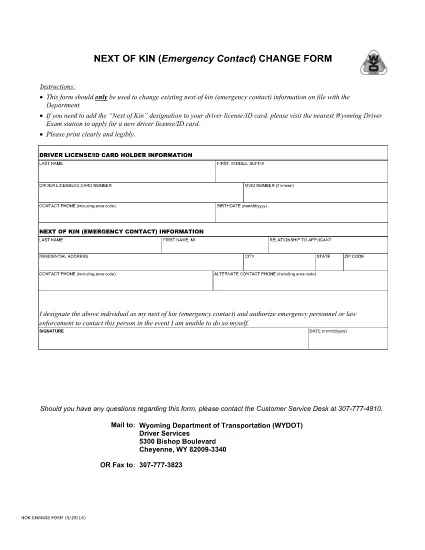 Next of Kin(Emergency Contact) Change Form
