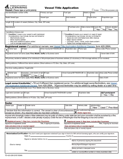 Vssel Title Application Form | Washington