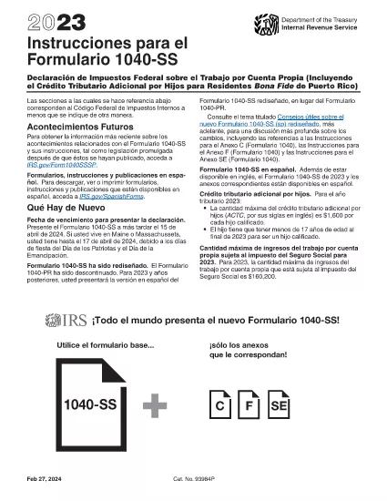 Instruktioner for Form 1040-SS (Spanish Version)