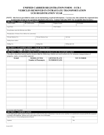 Nebraska UCR-1 Formulário / Instruções