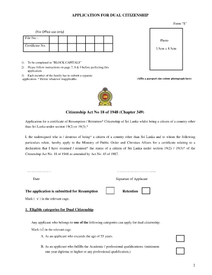 Sri Lanka ansökan om dubbelt medborgarskap
