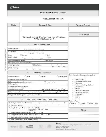 Mexico Visa Application Form