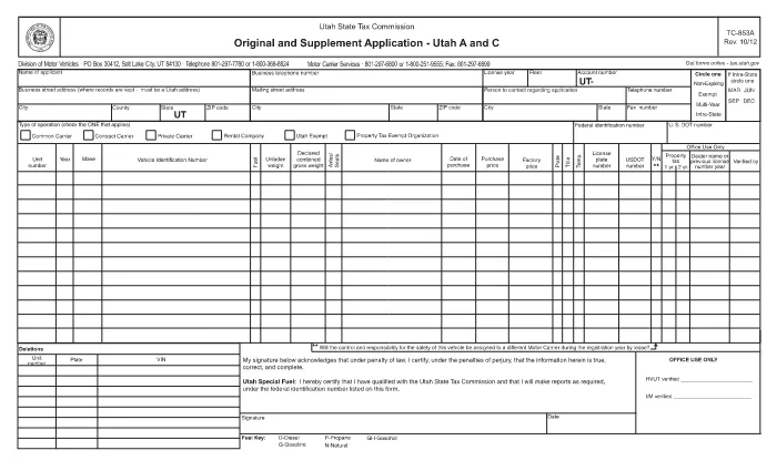 Form TC-853A Utah Utah Utah
