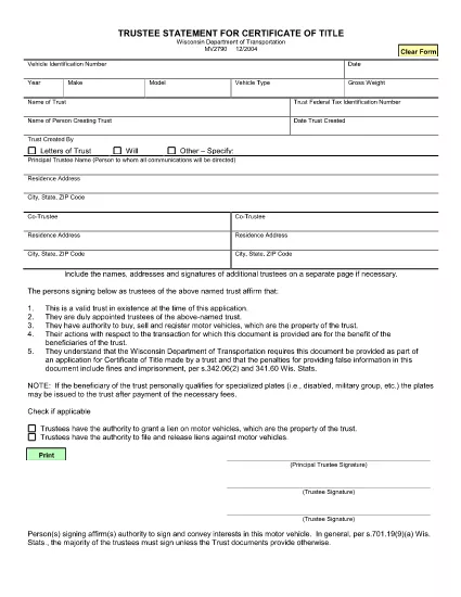 Form MV2790 Wisconsin