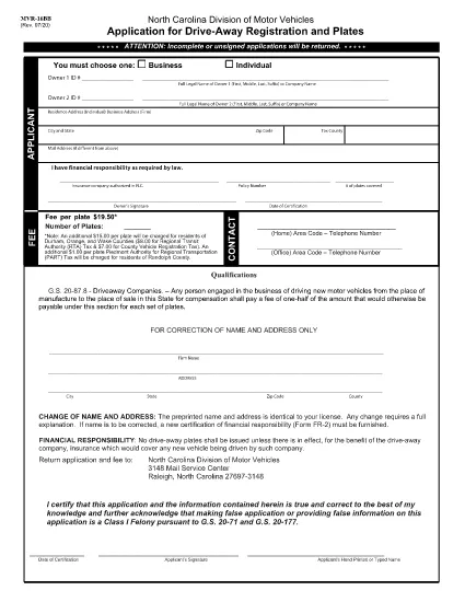 Formulário MVR-16BB North Carolina