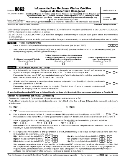 Form 8862 (versão espanhola)