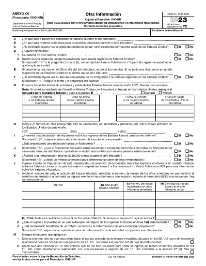 Form 1040-NR Schedule OI (spansk version)