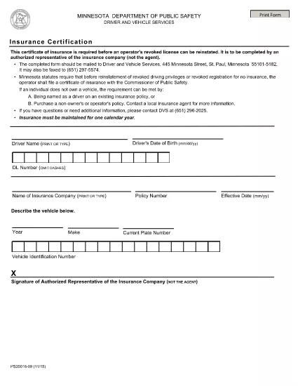 Formulário PS35016 Minnesota