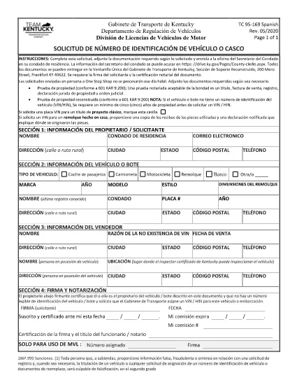 Form TC 96-169 Kentucky (spanyol)