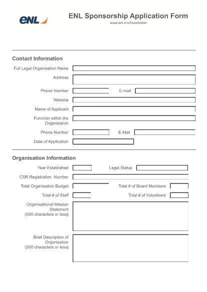 Sponsorater Kontakt Ansøgning Form Form Form