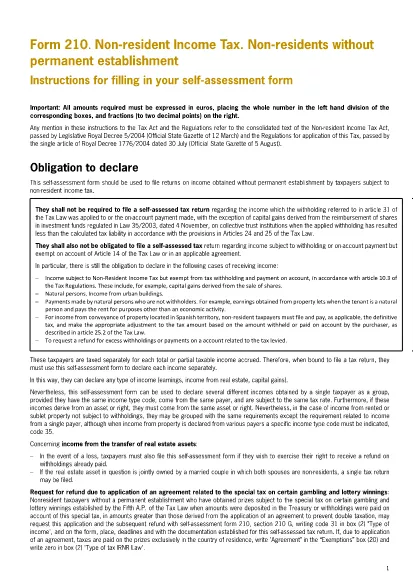 Form 210 Instruktioner - Spanien
