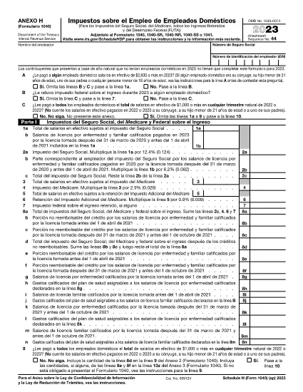 Formulaire 1040 Annexe H (version espagnole)