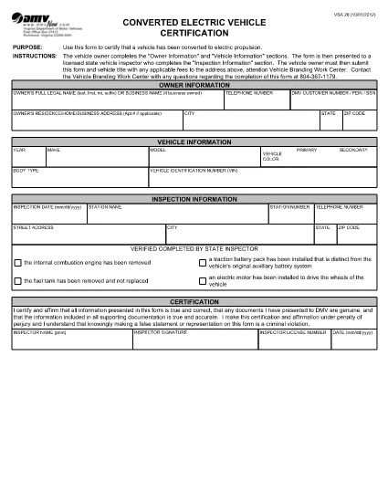 Form VSA 26 Virginia