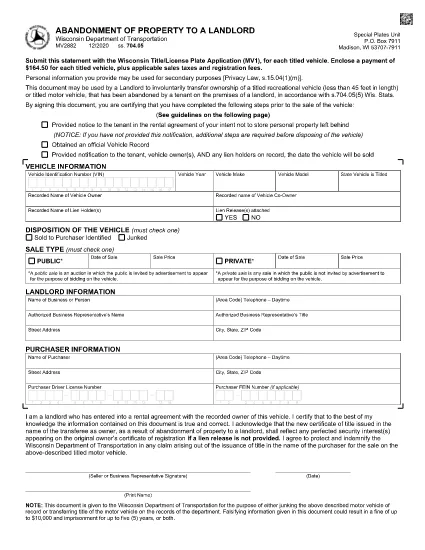 Form MV2882 Wisconsin