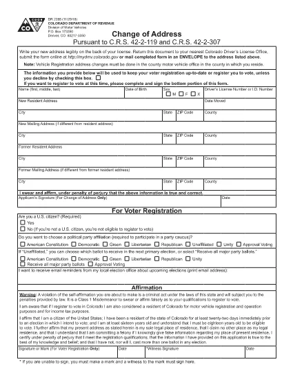 Form DR 2285 Colorado
