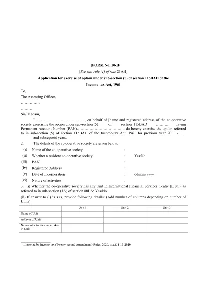 ITD Form 10IF India