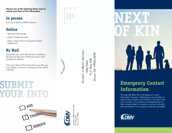 Próximo do formulário de contato Kin/Emergency