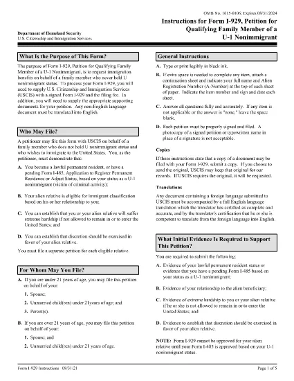 Instruktioner för formulär I-929, framställning för kvalificerad familjemedlem av en U-1-invandrare