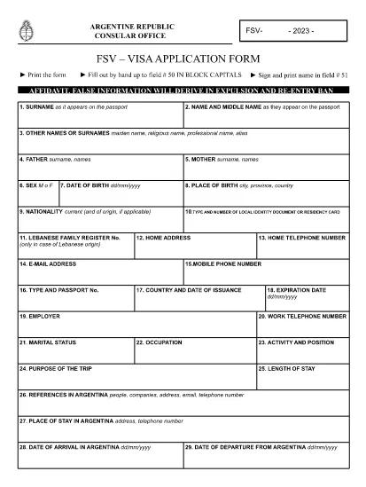 FSV - Formulário de solicitação de visto
