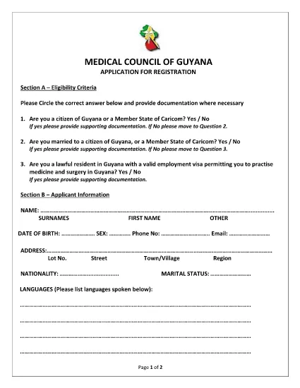 Guyana Poprvé registrační formulář