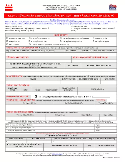 Form DMV-CTA-01 District of Columbia (Vietnamese – Tiviang Viet)