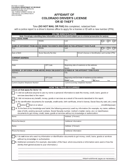 Form DR 2153 Colorado
