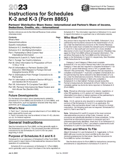 Formulário 8865 Instruções para horários K-2 e K-3