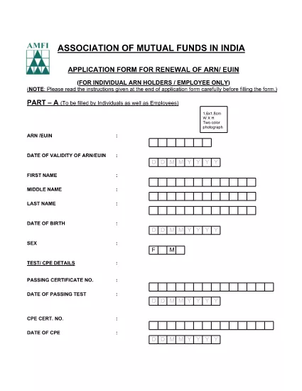 Formulário de candidatura para renovação do ARN EUIN