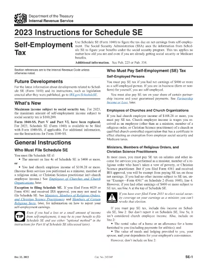 Form 1040 Instructions for Schedule SE