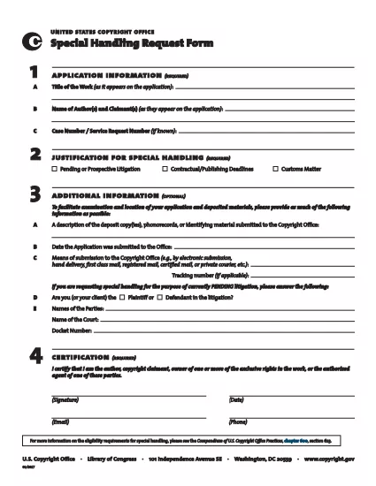 Special Handling Request Form