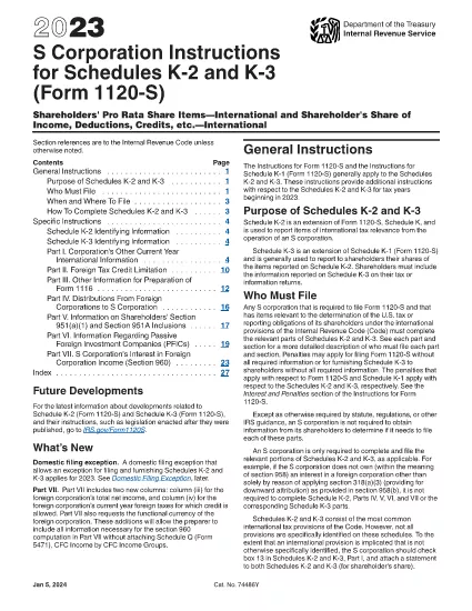 Formulário 1120-S Instruções para horários K-2 e K-3