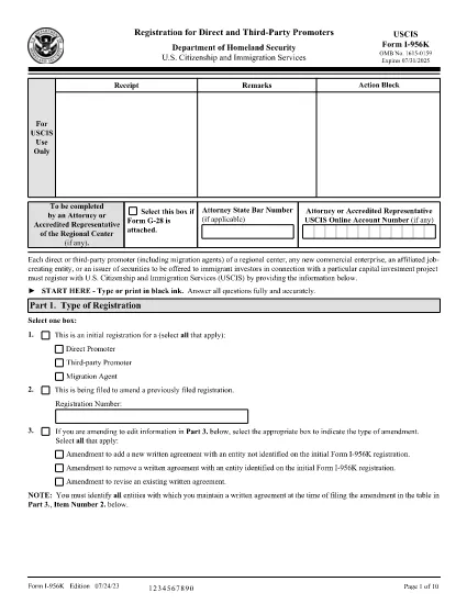 Form I-956K, Registrering for direkte og tredjeparts arrangøren