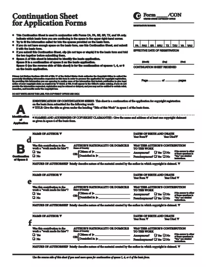 Folha de continuação para formulários de aplicação