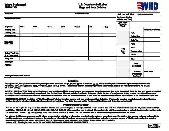 Form WH-501