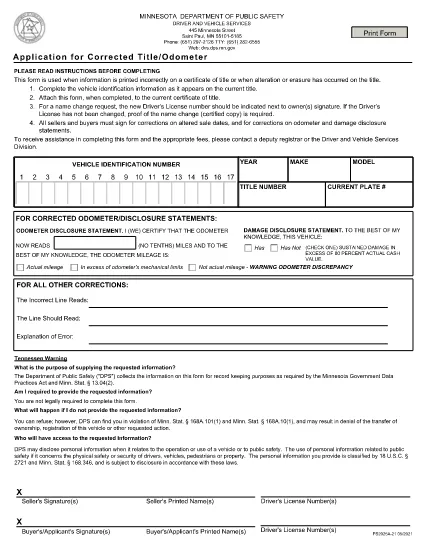 Form PS2025A Minnesota