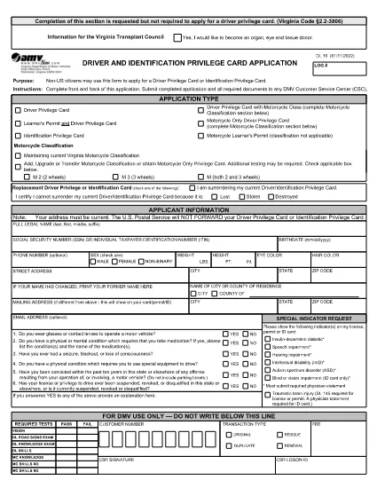 Form DL 10 Virginia