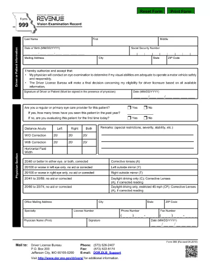 Form 999 Missouri