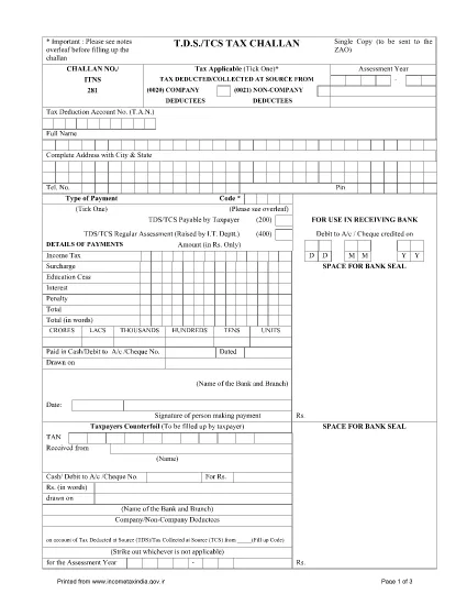 ITD Formular ITNS-281 India